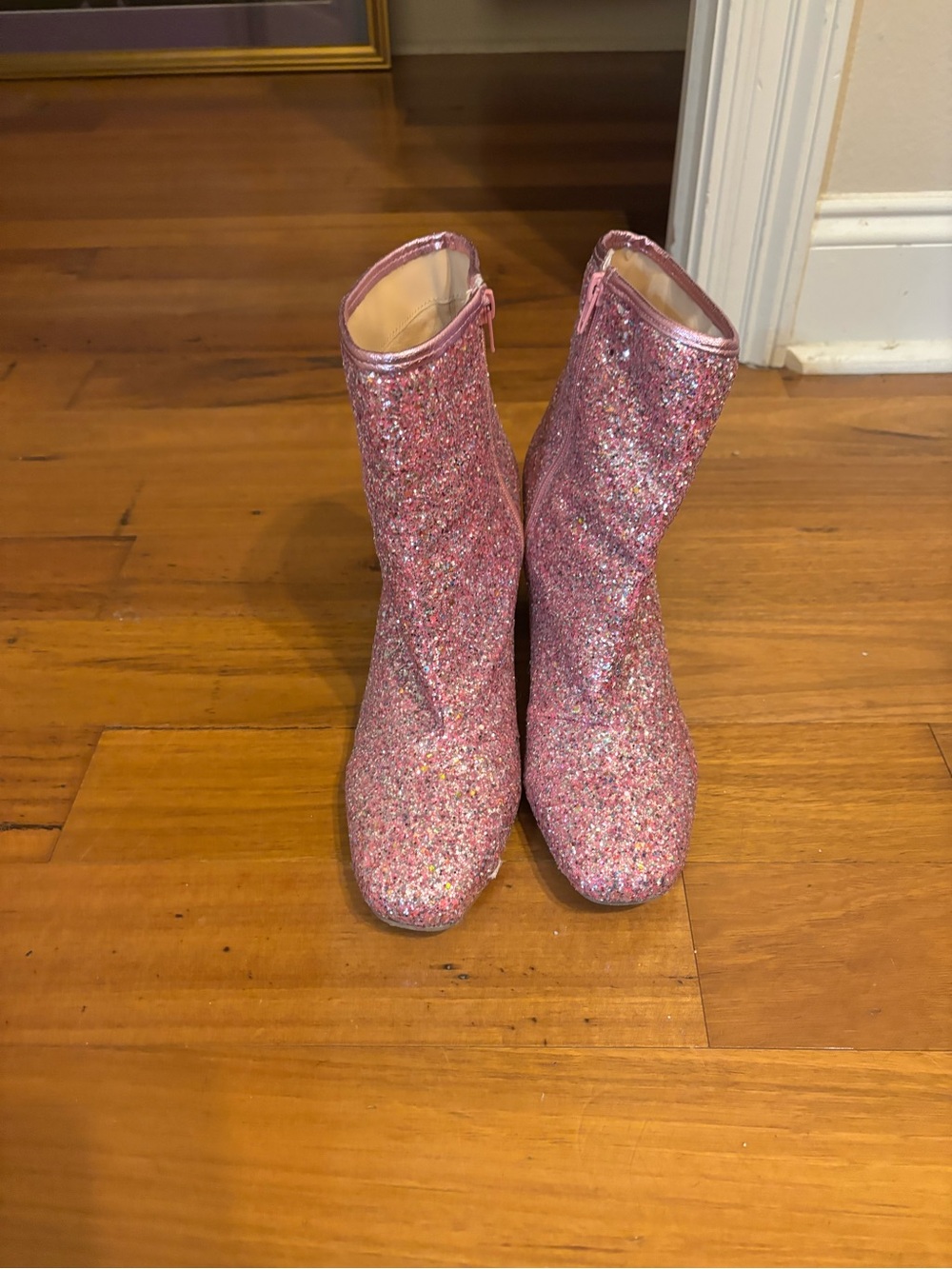 Sparkling Pink Glitter Heeled Ankle Boots